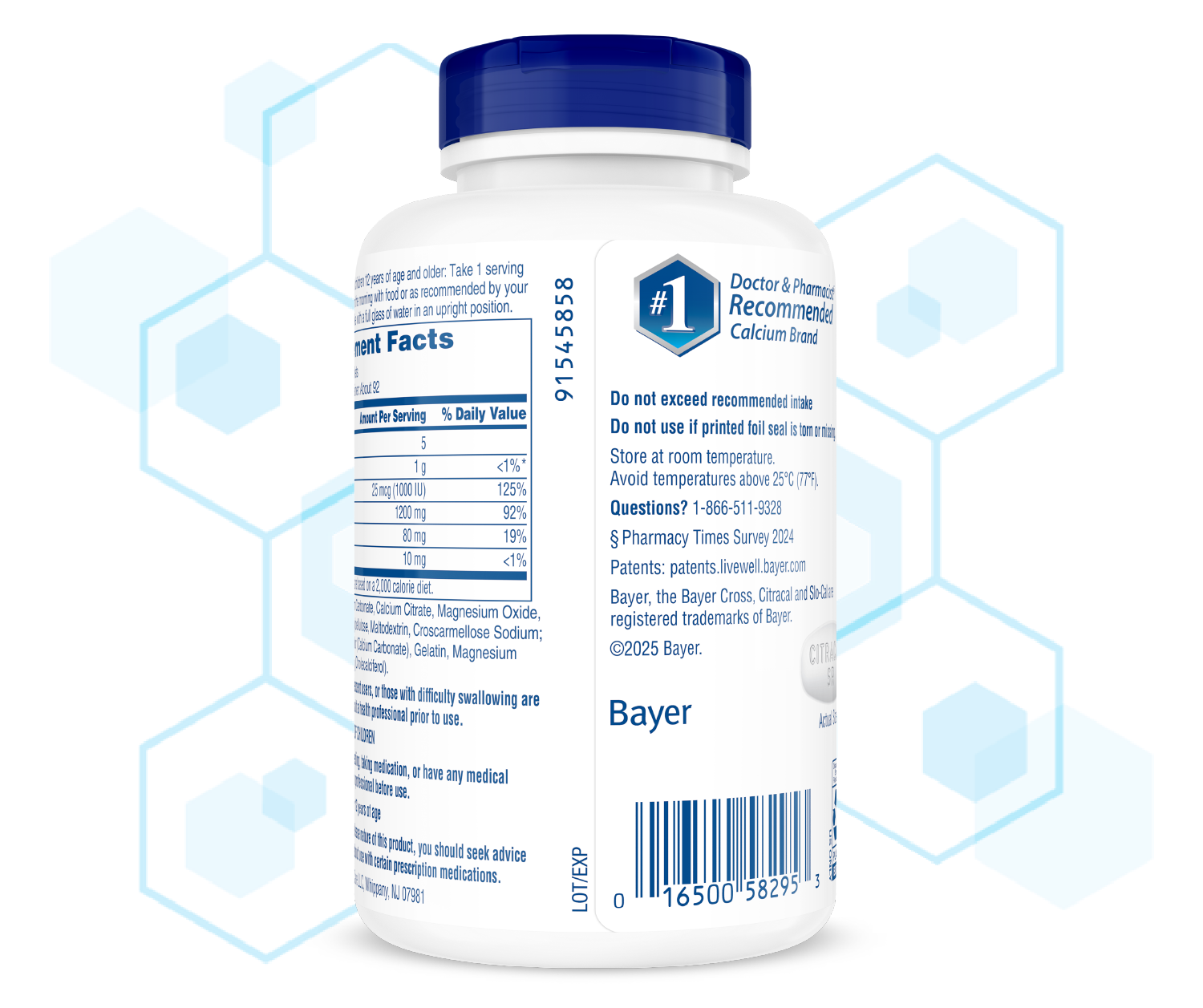 Back of Citracal® Slow Release 1200 bottle with nutritional info and product details on label.